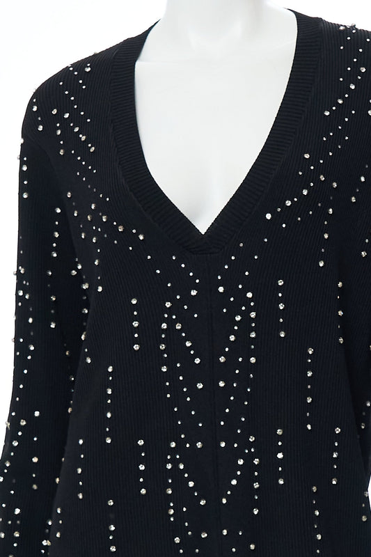 EMBELLISHED V NECK KNIT