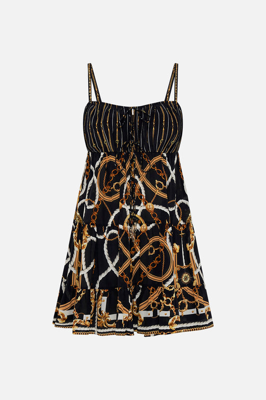 GATHERED BUST TIERED MINI DRESS