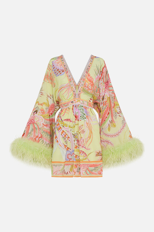GATHERED KIMONO MINI DRESS