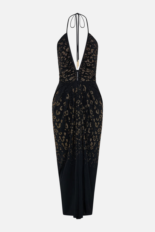 V NECK GATHERED JERSEY DRESS