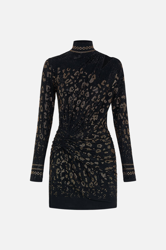 DRAPED ASYMMETRIC MINI JERSEY DRESS