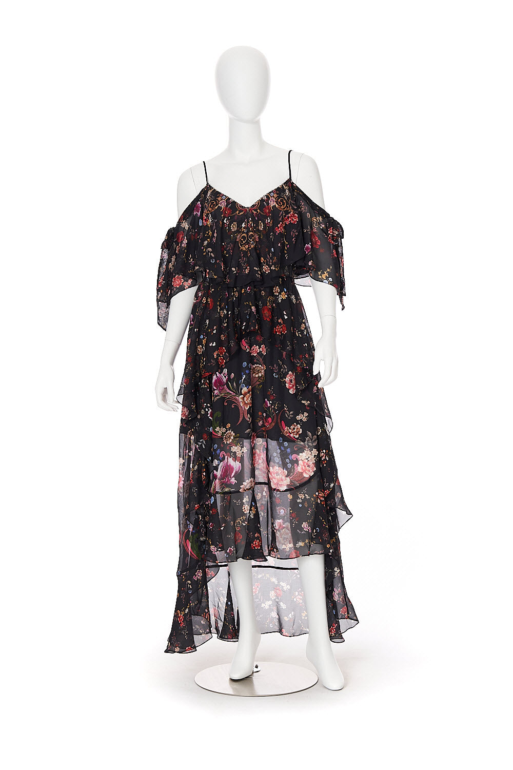 RUFFLE DRESS WITH TIE SLEEVE