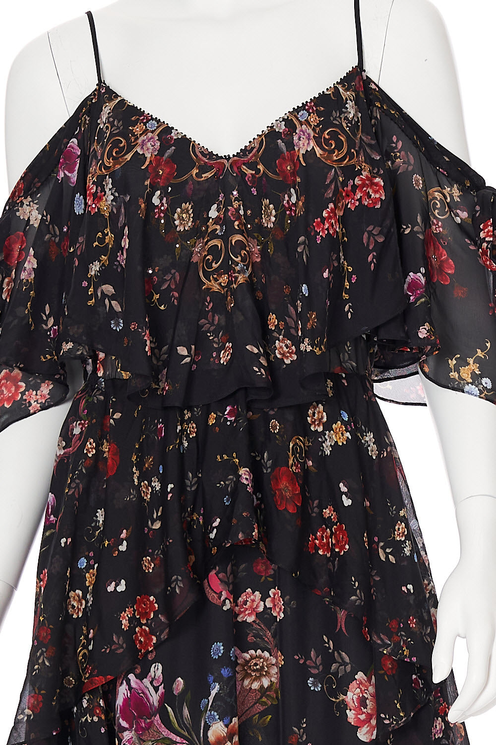 RUFFLE DRESS WITH TIE SLEEVE