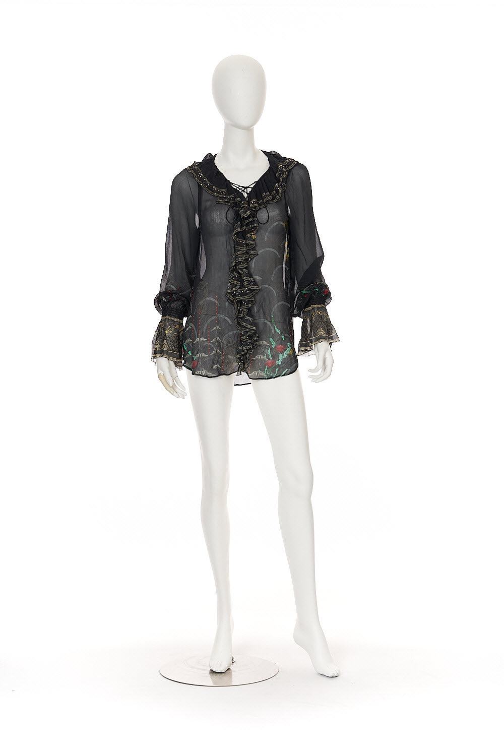 LACE UP RUFFLE BLOUSE