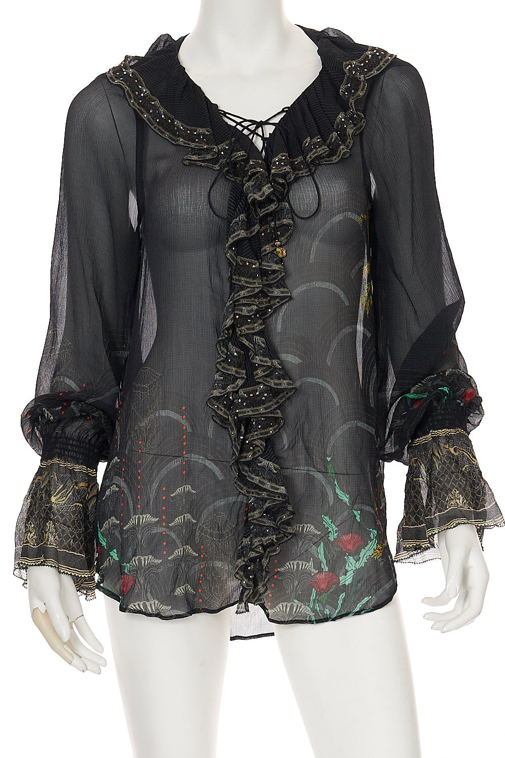 LACE UP RUFFLE BLOUSE