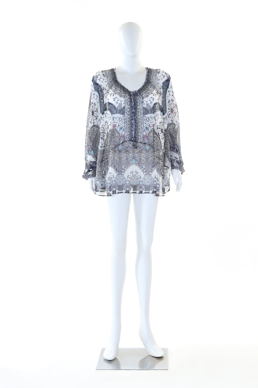 TIE FRONT HIGH LOW HEM BLOUSE